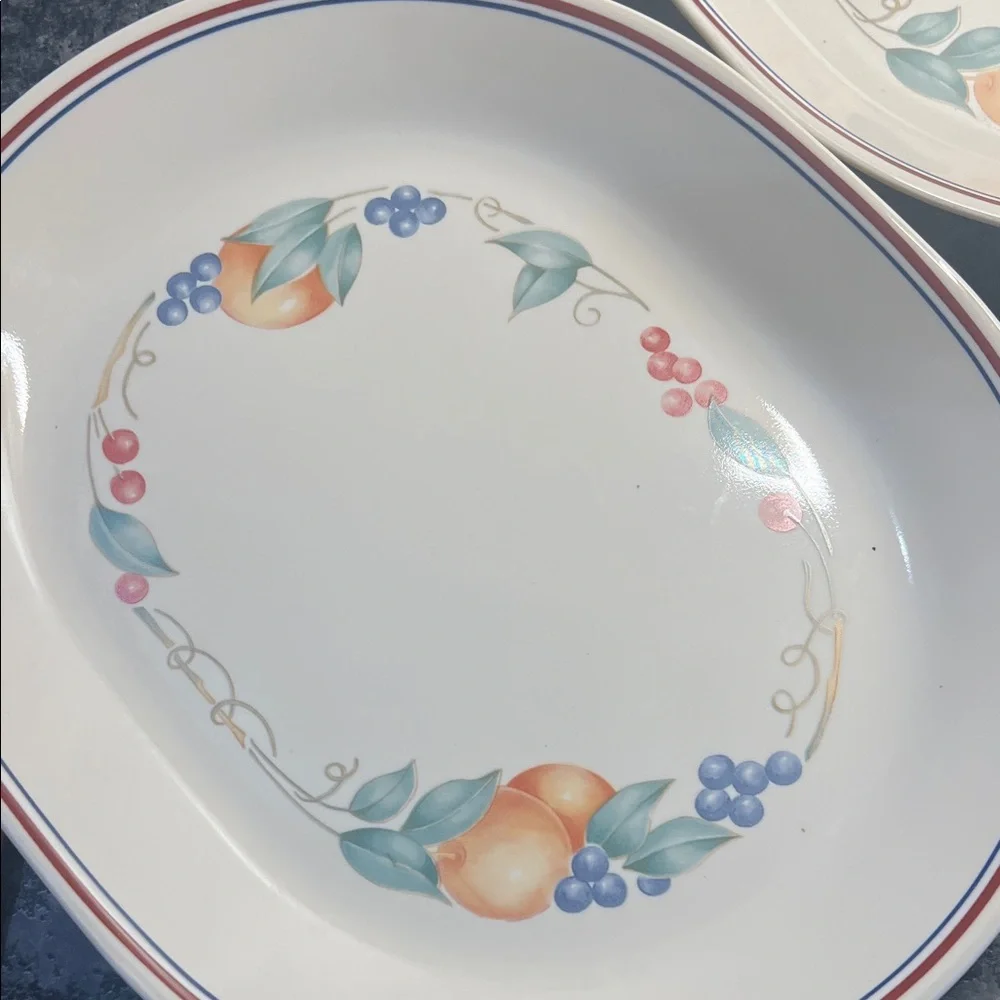 Set of 2 Corelle Abundance Floral Oval Serving Platters - like new!